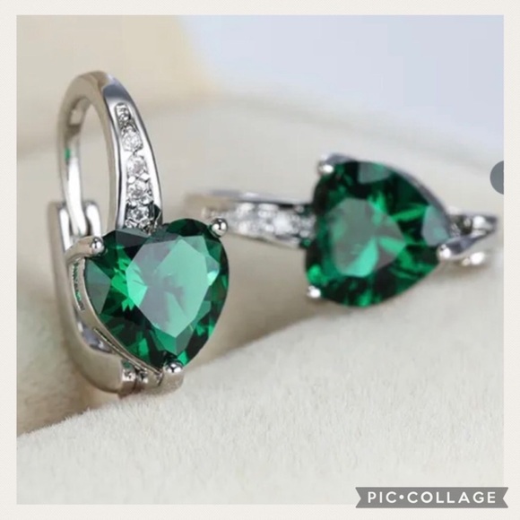 NEW 925 Green Heart Shaped Sterling Silver Rhinestone Earrings - Picture 9 of 9